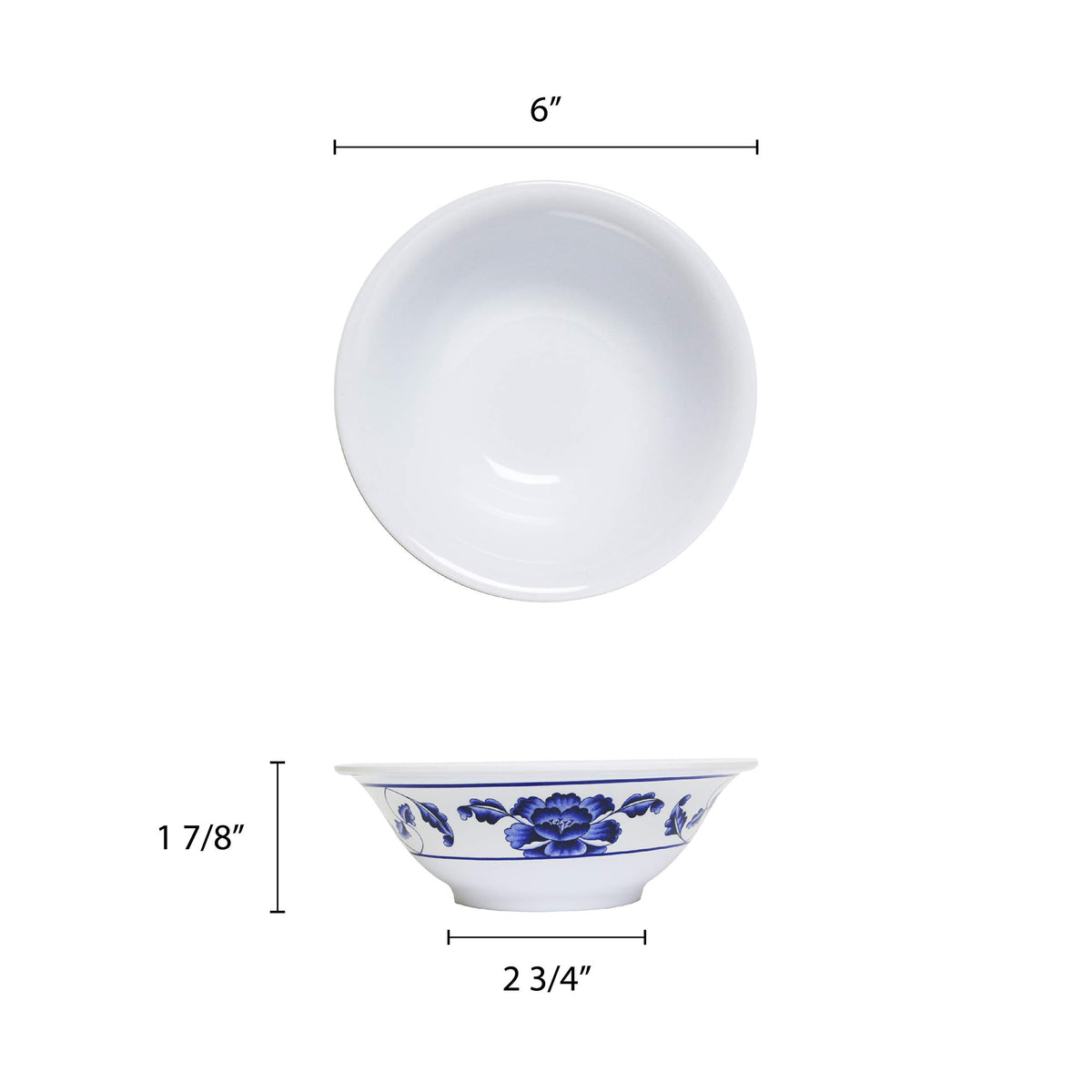 Lotus melamine dinnerware collection 15 oz by Thunder Group – 15.0 ounces, Melamine, White Blue, Model 5106TB