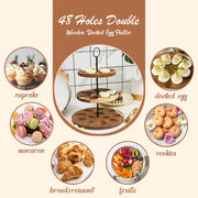 Memorywuu 3 Tier Wooden Deviled Egg Stand, 48 Holes Total, Black