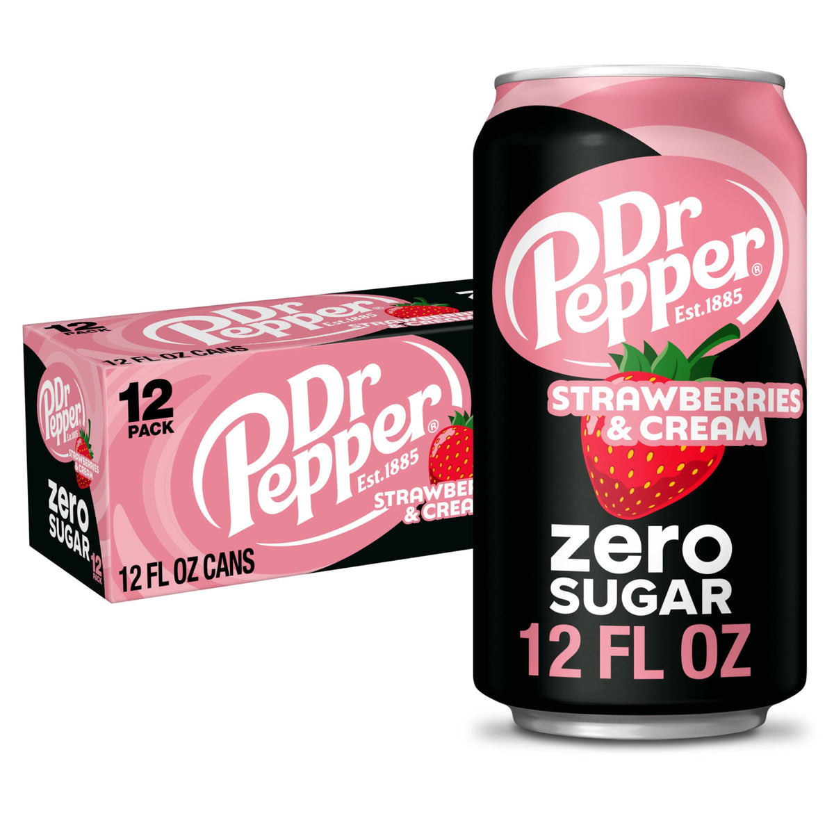 Dr Pepper Zero Sugar Strawberries and Cream / 12 FL Oz (Pack of 12) / 1 Soft Drinks