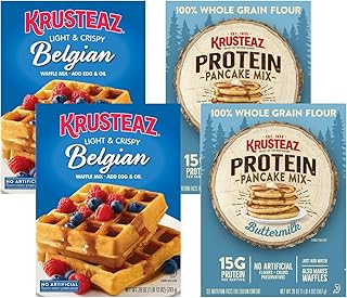 Krusteaz Breakfast Variety Pack – Belgian Waffle Mix (28 Oz) & Buttermilk Protein Pancake Mix (20 oz) – (2 Ea.) (Variety Pack)