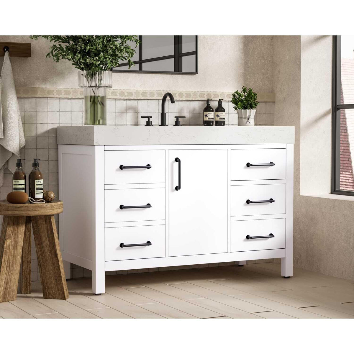 Nathan Bathroom Vanity White by Lighting Design – Wood, White, Model VF60648WH