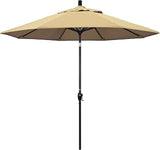 California Umbrella 9' Round Aluminum Market Umbrella, Crank Lift, Push Button Tilt, Black Pole, Pacifica Beige
