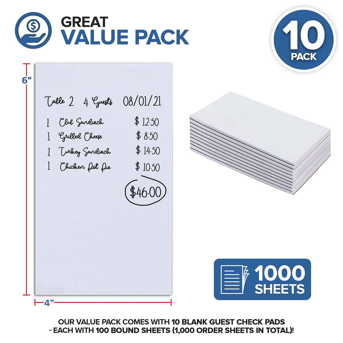Blank Scratch Pads (10 Pack) - White Note Pads - Memo Notepads - Small Desk Scratch Paper- 4x6 Note Paper - Guest Check Book - Server Note Pads for Diners by Stock Your Home –
