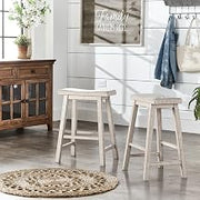 24-Inch Counter Stool Set of 2 - Antique White Finish - Solid Wood, Easy Assembly - Ideal for Kitchen, Dining Room (611WH-24)