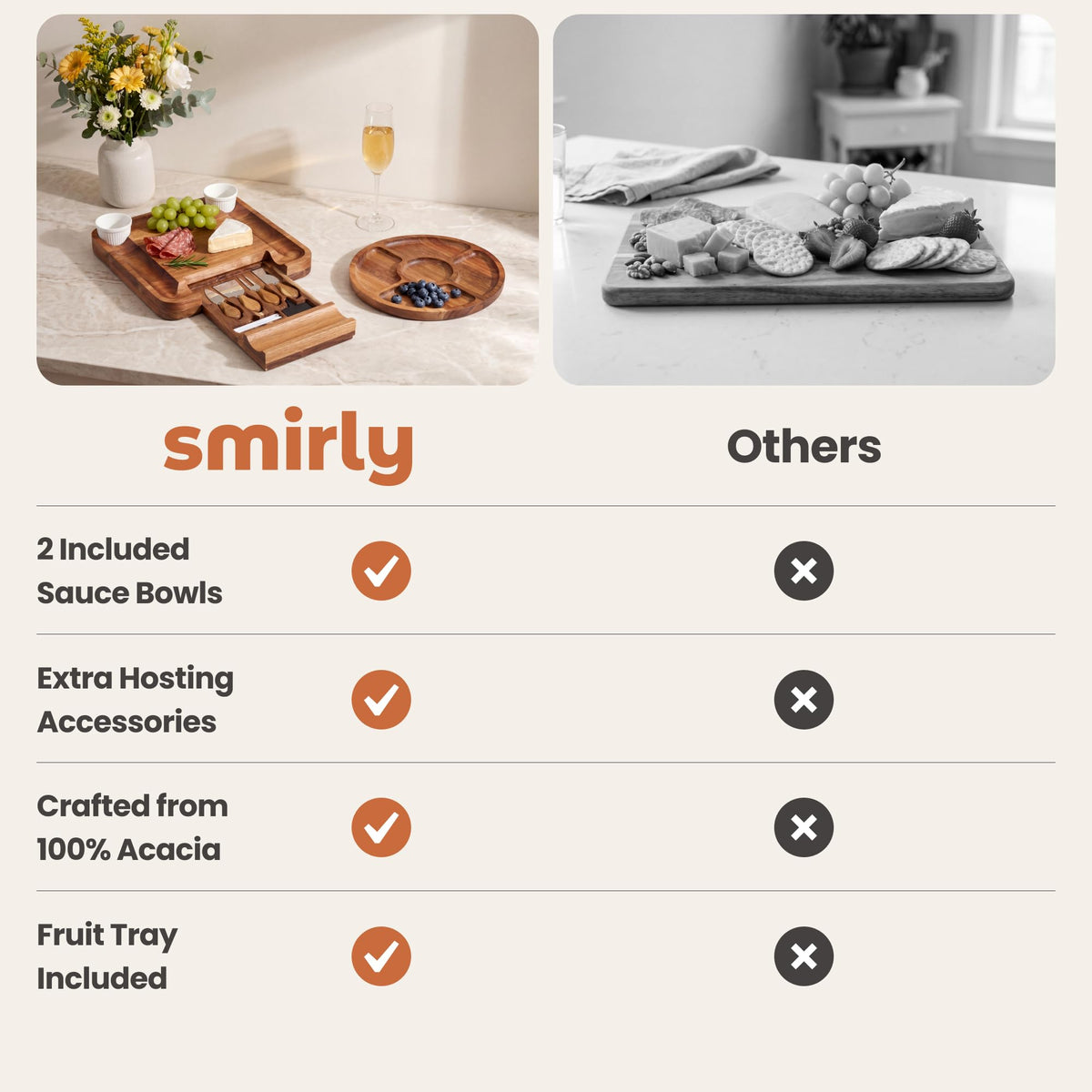 Smirly Acacia Charcuterie Board Set, Large with Serving Accessories
