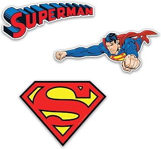 Elektroplate Flying Superman & Logos Dynamic Car Decals Set of 3 | Officially Licensed DC Comics - Weatherproof Automotive Grade Sticker - Water Bottle, Laptop & More - Made in the USA