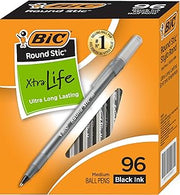 BIC Round Stic Xtra Life Ballpoint Pens - 1mm, Pack of 96 Black Pens