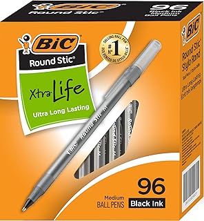 BIC Round Stic Xtra Life Ballpoint Pens - 1mm, Pack of 96 Black Pens