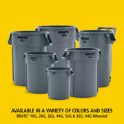 BRUTE Heavy-Duty Round Trash/Garbage Can by Rubbermaid Commercial Products – 10 Gallon, 38.0 liters, Low Density Polyethylene, White, Model FG261000WHT
