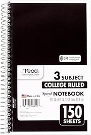 Mead Small Spiral Notebook, 3-Subject, College Ruled Paper, 9-1/2" x 5-1/2", 150 Sheets per Notebook, Color Will Vary, 1 Count (06900)