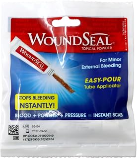 WoundSeal Topical Powder for Minor External Bleeding, Easy-Pour Tube Applicator, Fast-Acting Blood Clotting Formula, 4 Single-Use Applications
