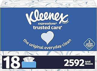 Kleenex Expressions Trusted Care Facial Tissues, 18 Flat Boxes, 144 Tissues per Box, 2592 Total Tissues