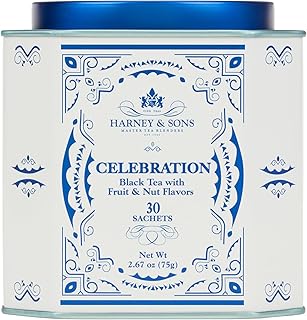 Harney & Sons Celebration Black Tea, 30 Sachets in Tin | Black tea with apricot, hazelnut and cinnamon flavors. Contains caffeine.