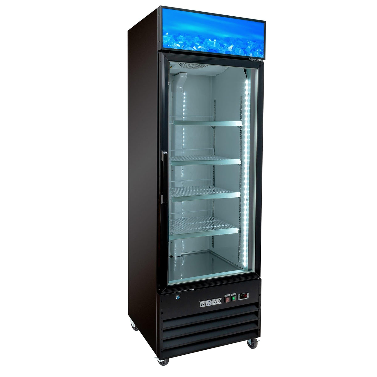 27 1/8" One Section Display Freezer by MOTAK – 30.31x30.71x87.01, In Description, Black, Model MGD-1DF-27-X