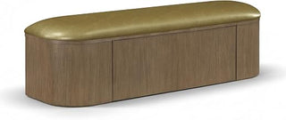 Meridian Furniture 22071Olive Velden Collection Art Deco Bench with Soft Vegan Leather, Rich Finish, Storage Drawers, 60" W x 18" D x 18.25" H, Olive