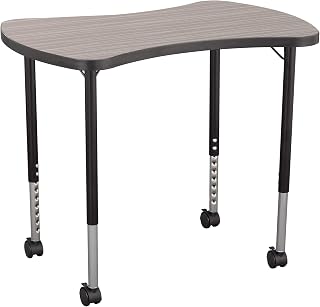 Learniture Structure Series Bow Tie 35-Inch Mobile Collaborative Adjustable Height Table, Cosmic Strandz Top, Black Legs, 35.5” W x 23.75” D x 20"-30" H