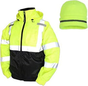 TINGLEY Bomber II Hi-Vis Lime Jacket J26112 Winter Safety with Hi-Vis Lime Winter Weather Beanie Hat (Small)