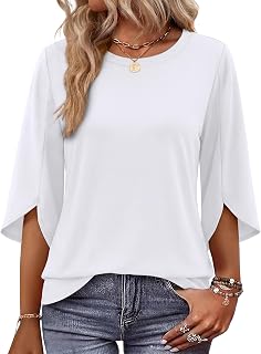 3/4 Length Sleeve Womens Tops Crew Neck Petal Sleeve Summer Tops Womens Blouses Dressy Casual