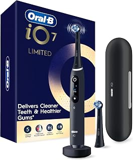 Oral-B iO Deep Clean + Protect Rechargeable Electric Toothbrush, Black, iO Series 7, 2 Replacement Brush Heads, Charging Travel Case (package may vary)