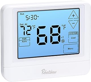 Robertshaw RS9320T Pro Series 7-Day Programmable Touchscreen Thermostat, Multi-Stage, 3 Heat, 2 Cool White