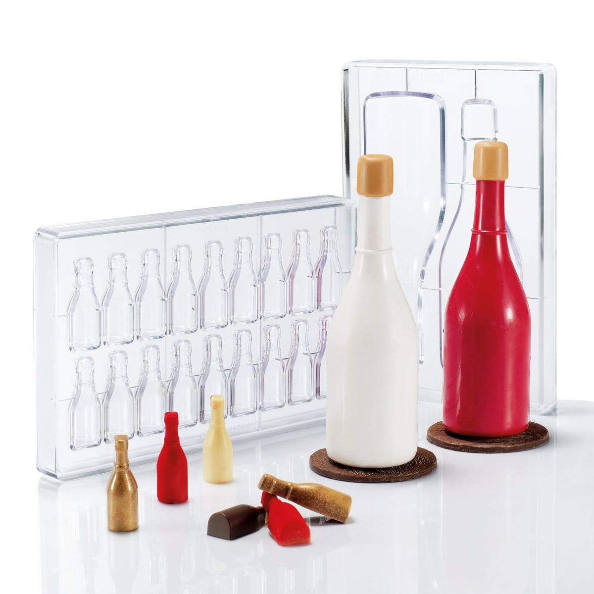 Chocolate Mold with 18 Half-Wine-Bottle Cavities by Martellato – Polycarbonate, Transparent, Model MA3011
