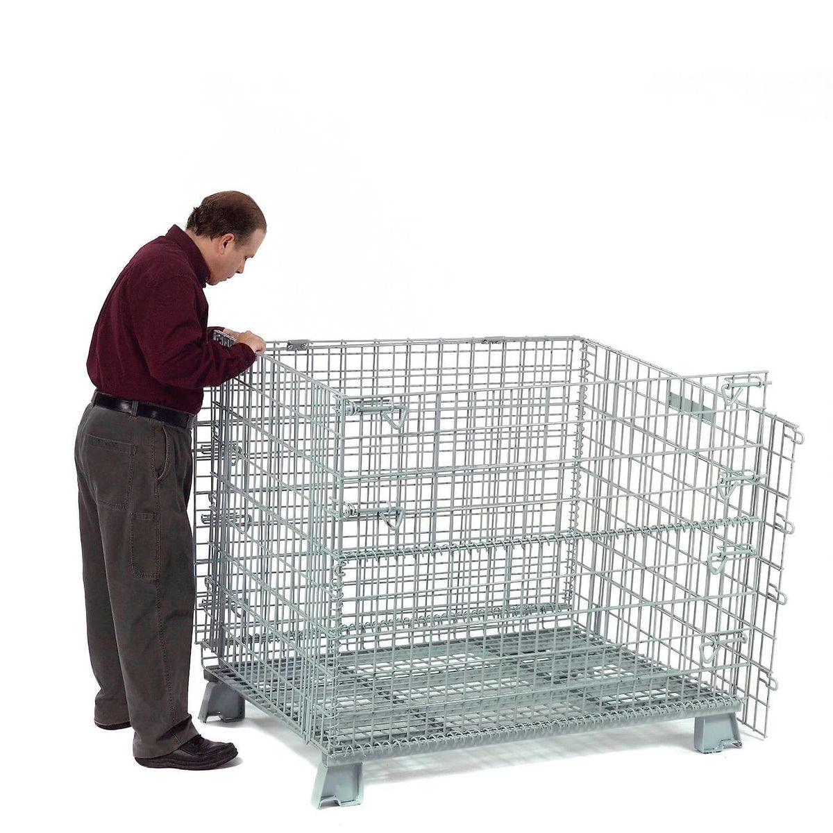 Wire Mesh Folding Open-Top Container by Global Industrial – Wire Mesh 2x2, Gray, Model 239342