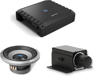 Alpine S2-A60M 600W Amp S2-W10D4 10in Sub & RUX-KNOB.2 | Hi-Res Certified Class-D mono subwoofer amplifier with 1x 10 in dual 4-ohm subwoofer and 1x remote bass knob.