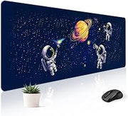 Cute Desk Mat for Keyboard Desktop Extra Large Mouse Pad, Spaceman | Desk Top Computer Deskmat, XL, XXL, Long, Aesthetic, Modern Girly Design, for Women, Girls, 30"x12"
