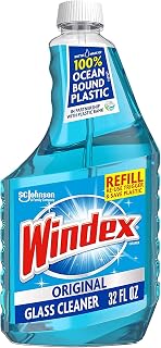 Windex Glass and Window Cleaner Refill Bottle, Bottle Made from 100% Recycled Plastic, Original Blue, 32 Fl Oz (Pack of 12)