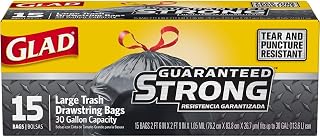 Glad Trash Bags, Large Drawstring Garbage Bags - Extra Strong 30 Gallon Black Trash Bag - 15 Count