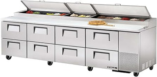 True 8-Drawer S/S Pizza Prep Table w/White Alum. Interior