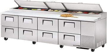 True 8-Drawer S/S Pizza Prep Table w/White Alum. Interior