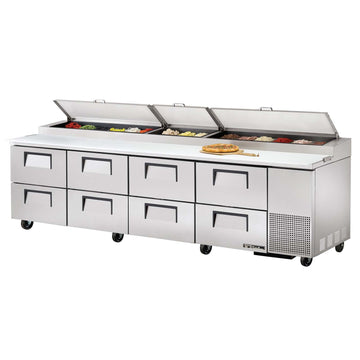 8-Drawer S/S Pizza Prep Table w/White Alum. Interior by TRUE – Polycarbonate, Model TPP-119D-8