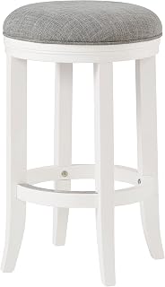 Natick Counter Height Stool, White, Solid Rubberwood Frame with Linen-Like Fabric, Footrest with Metal Kick Plate, Ideal for Kitchen, Bar, Game Room - 15.5 in. W x 15.5 in. D x 25.5 in. H