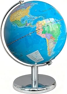 8'' Illuminated Globe for Kids World Globe with Stable Metal Base | Rewritable Easy-Read High Clear Map, Educational Interactive Globe for Kids Learining, STEM Toy, Present for 3+ Years Old