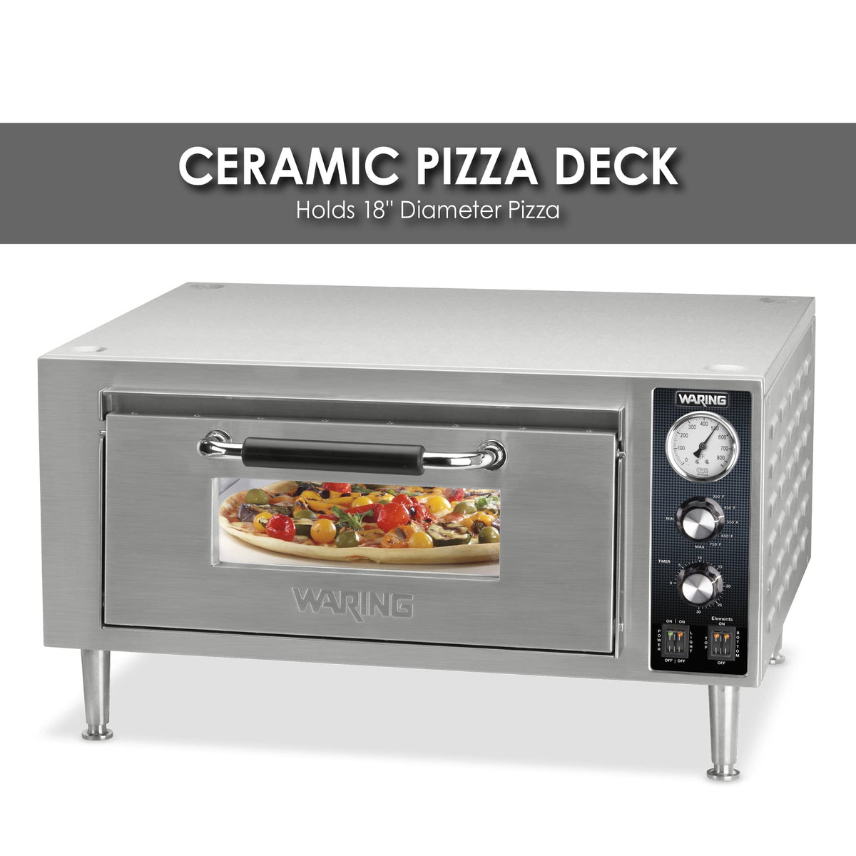 Commercial Heavy Duty Single Deck Pizza Oven by Waring – Single Deck and Chamber, 7.0 cubic_feet, Stainless Steel, Silver, Model WPO500