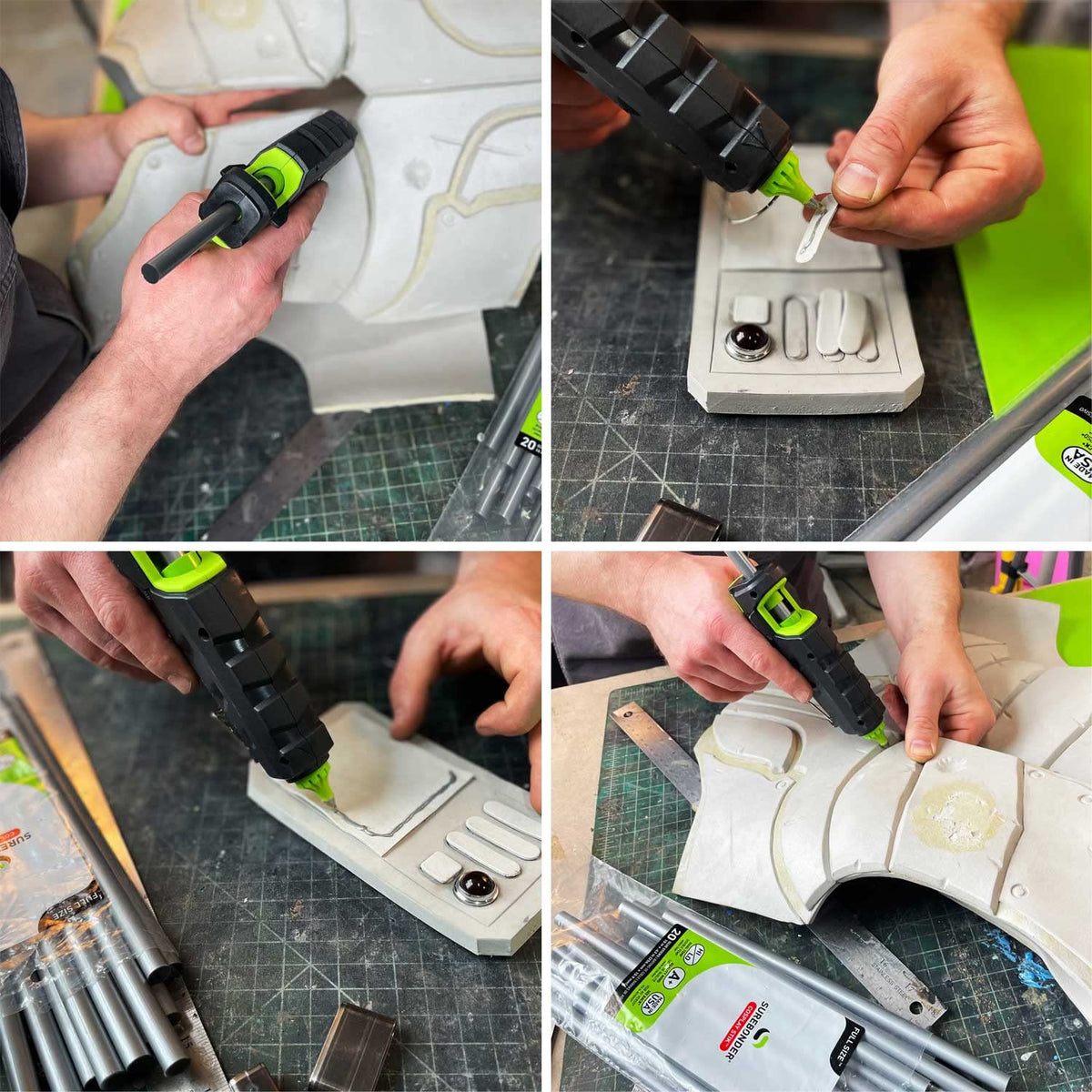 Powerful 60 Watt Full Size Fine/Detail Tip Hot Glue Gun by Surebonder – .063 (1/16) inches, Black and Green, Model H-327F