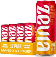 Zevia Zero Sugar Energy Drink, Mango Ginger, 12 oz Cans (12-Pack) – Naturally Sweetened, Zero Calorie Sugar Free Energy - Non-GMO Project Verified, Gluten-Free, Vegan