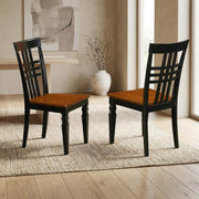 Solid Wood Dining Chairs with Wood Seat by Furnifact – Wood, Black & Cherry, Pack of 2