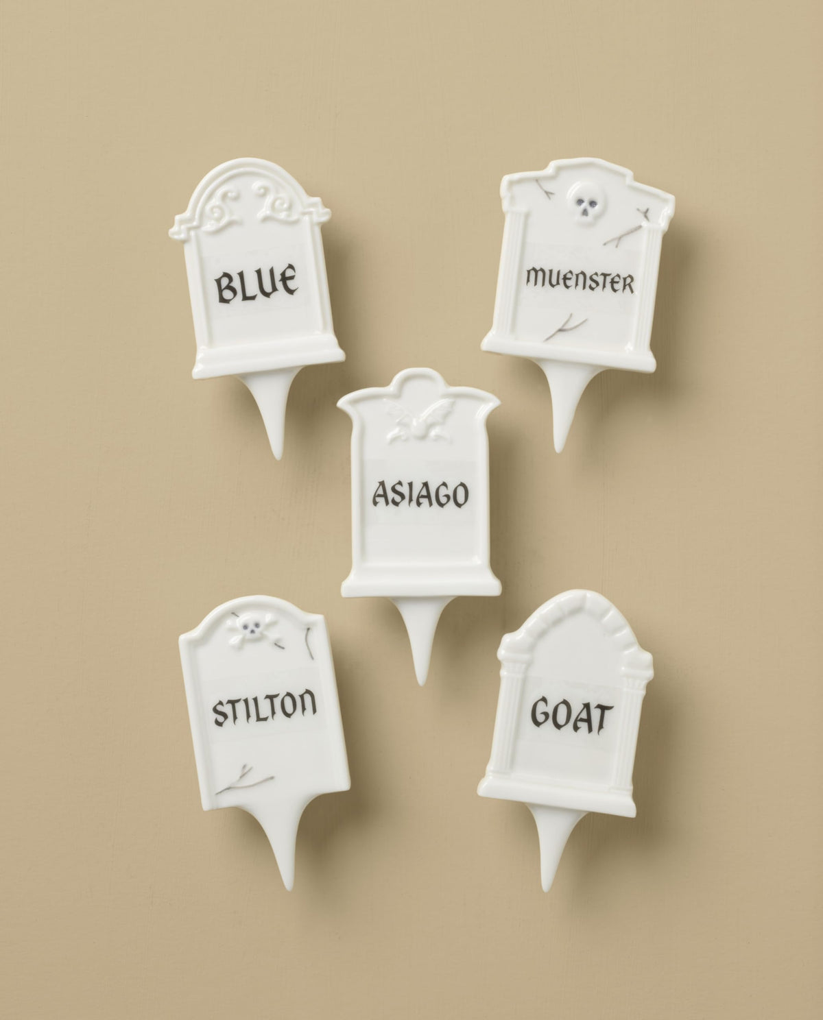 Halloween Headstone Cheese Markers Set by Lenox – 5 Count, Porcelain, White, Pack of 5, Model 899290