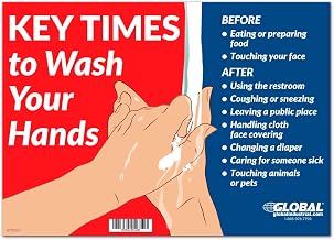 Global Industrial Key Times to Wash Your Hands Sign, 14"W x 10"H, Wall Adhesive