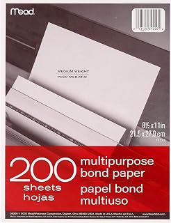 Mead Multipurpose Paper, 8-1/2" x 11", Letter Size, Bond, White, 200 Sheets/Pack (39200)
