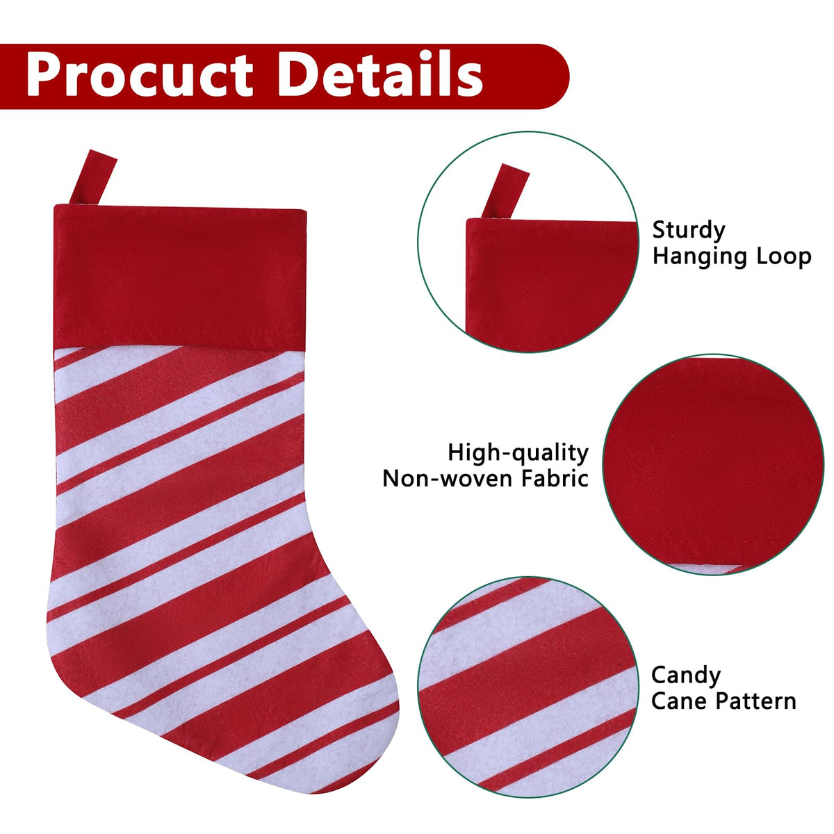 Tokforty Candy Cane Christmas Stockings, 19 Inch, 12 Pack Red and White