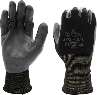 SHOWA Atlas 370 Nitrile Palm Work Gloves, Black, Medium, Single Pair | Breathable general purpose glove with nylon liner, ergonomic with extra grip. Ideal for gardening, landscaping & assembly.