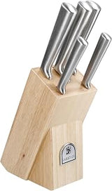 Sabatier Classic Professional 8-inch Chef Knife and 5-Piece Knife Block Set: Chef, Bread, Slicer, Utility, Parer Knives, Premium Steel, Rubberwood Block, Silver