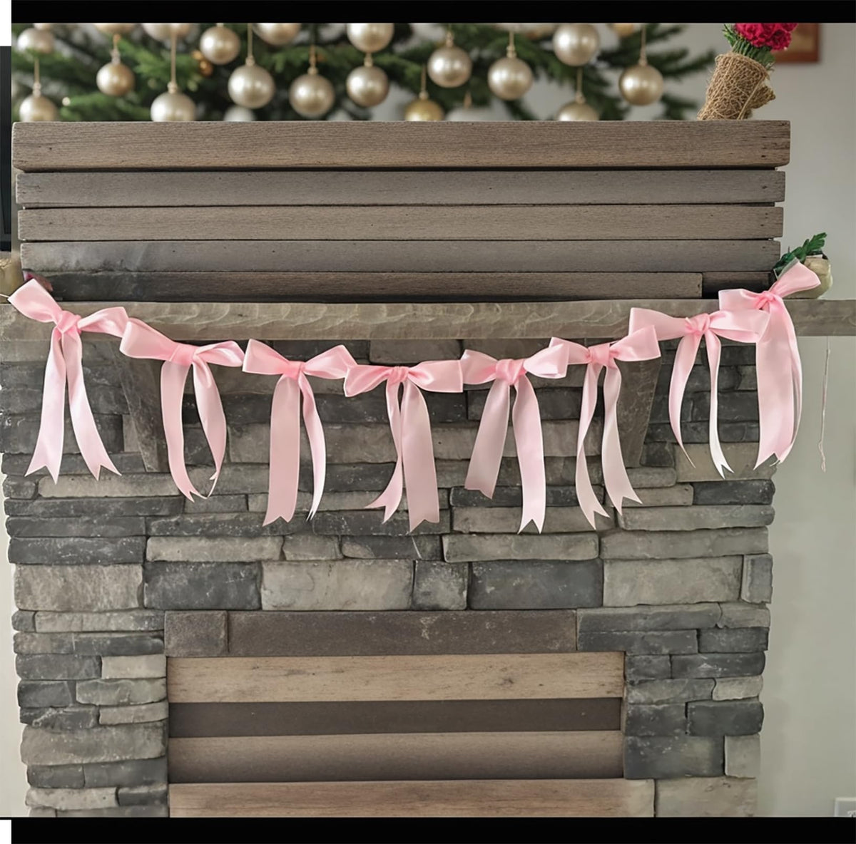 Pink Bow Garland Festival Hanging Decorations by Adachffy – 6 X 9 Inches, Polyester, Pink, Pack of 8, Model Pink Bow-008