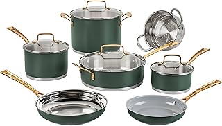 Cuisinart Cookware Set, 11 Piece Stainless Steel Cookware Pots and Pans, Home and Kitchen Durable Stainless Steel for Everyday Cooking, Matte Thyme, MT89G-11