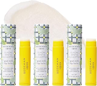 Beekman 1802 Goat Milk Lip Balm, Glacial Mint & Eucalyptus, 3-pack | Moisturizing Lip Balm for Dry, Chapped Lips, Sensitive Skin Safe