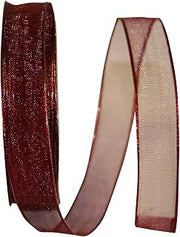 Reliant Ribbon Elegant Woven Sheer Wired Edge Ribbon, 5/8 Inch X 25 Yards, Burgundy