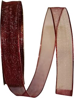Reliant Ribbon Elegant Woven Sheer Wired Edge Ribbon, 5/8 Inch X 25 Yards, Burgundy